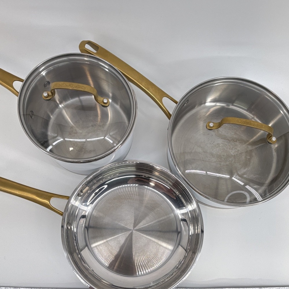 Cuisinart High Impact Bonded Base Induction 3-Pc Saucepan Set White/Gold lids - Picture 2 of 12